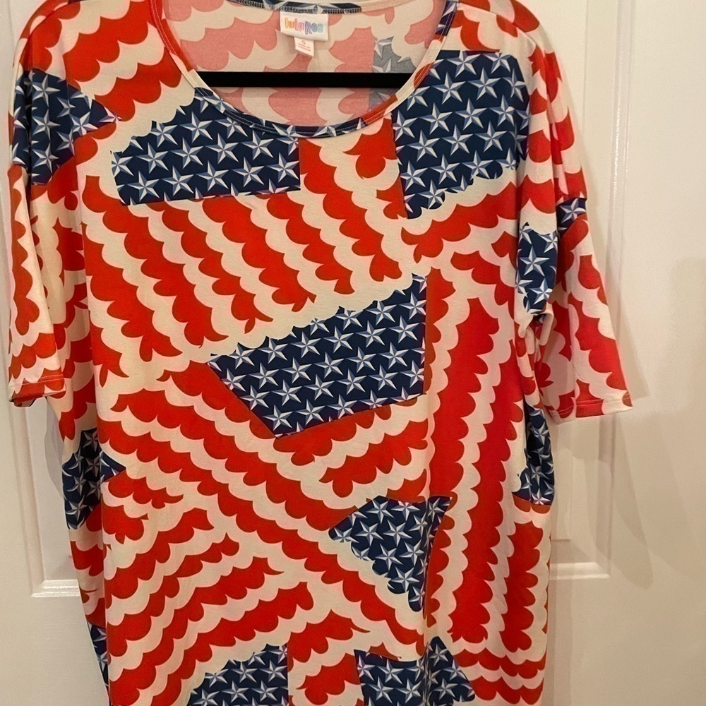 LuLaRoe American Flag Design Red Blue Long Tshirt Dress Women Small - Picture 5 of 7